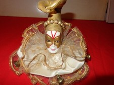 VINTAGE HAPPY CLOWN DOLL HEAD CERAMIC FACE BEAUTIFUL GOLD TRIM 5 x 6 in  670