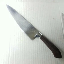 Serrated Blade Chef Knife Brown Handle Kitchen Tool