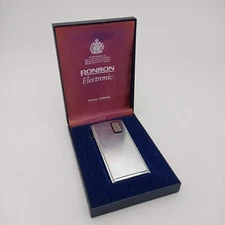 RONSON ELECTRONIC CHROME BATTERY GAS POCKET LIGHTER  BOXED VINTAGE