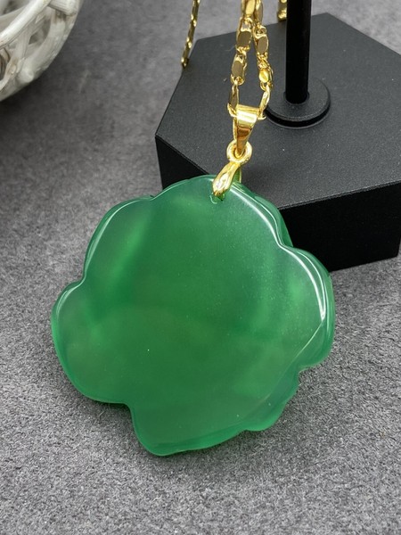 Alternate view of Jade Rose Flower Pendant Charm Necklace18k Gold Plated Talisman Chalcedony