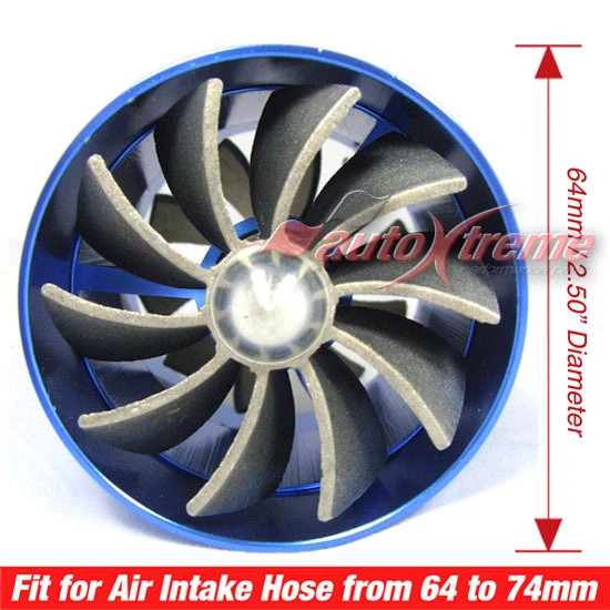 For MITSUBISHI Air Intake Dual Fan TURBO Supercharger Turbonator Fuel Saver BLUE - Imagem 3 de 4