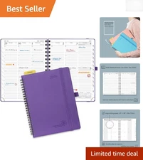 2026 Hourly Planner in Purple Faux Leather, 6.5'' x 8.5'', Perfect for Students