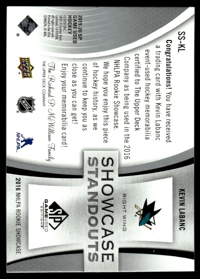 2020-21 Upper Deck Signature Sensations Kevin Labanc San Jose Sharks #SS-KL - Image 2 of 2