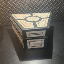 Maitland Smith Style Tessellated Stone Brass Box Marble Inlay Geometric Pyramid
