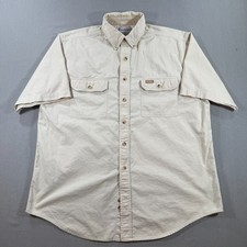 Carhartt Rugged Professional Series Canvas Shirt Mens Large Beige Short Sleeve