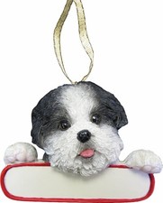 Shih Tzu Ornament Black and White "Santa's Pals" With Name Plate