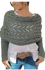 Knitted Cable Wrap Sweater Scarf with Sleeves Women's Army Green