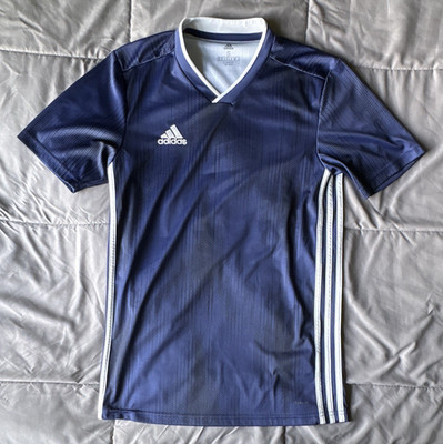 Adidas Men's V-Neck Jersey T-Shirt Blue/White Breathable Size S