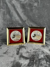 Vintage Framed Art Of Chokin Peacock Plaques Square Japenese Wall Or Desktop