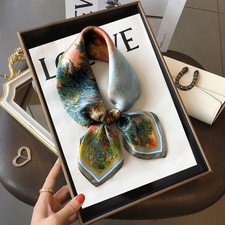 100 Mulberry Silk 27" Square Scarf Women Neckerchief Wrap Bandana Oil Painting