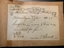 1916 Pharmacy Prescription RX ~Martinsville Indiana~Chlorodyne (04)