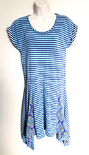 Matilda Jane Walkabout Dress Sz S Small Blue Striped Floral Handkerchief Hem S/S