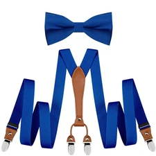 Men's Elastic Band Suspenders & Bow Tie Set for Wedding Formal Events Pro