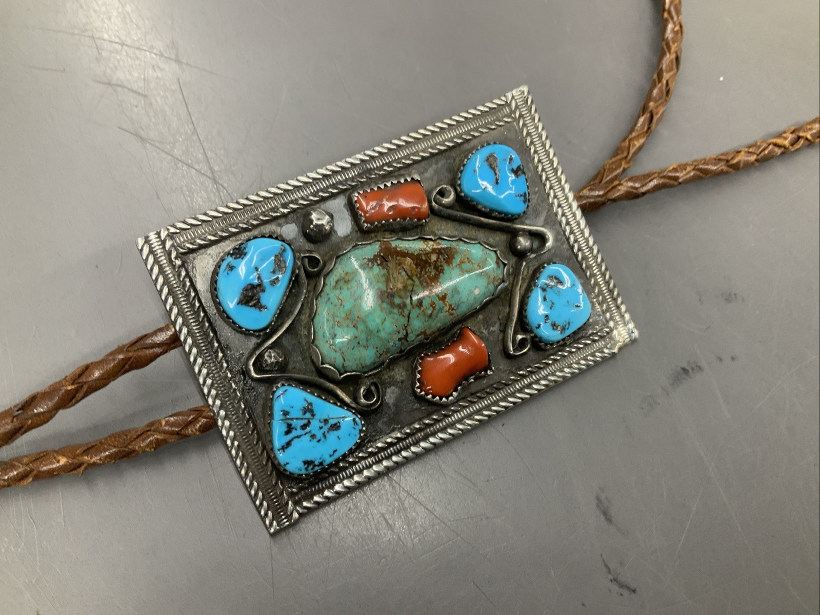 SOLID STERLING SILVER Bolo Tie Turquoise Old Pawn… - image 23