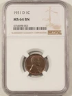 1931-D LINCOLN CENT - NGC MS-64 BN