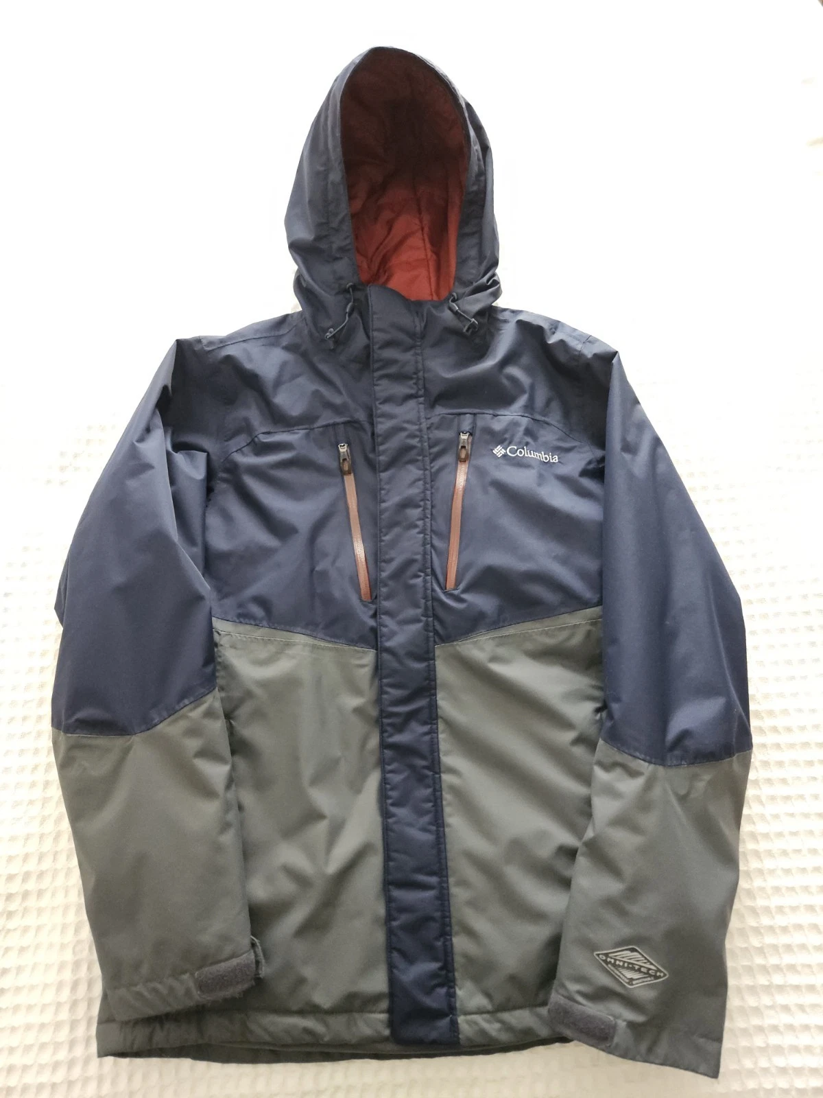 Columbia Omni-Heat Hooded Insulated Parka Jacket Navy Gray Colorblock Men's M