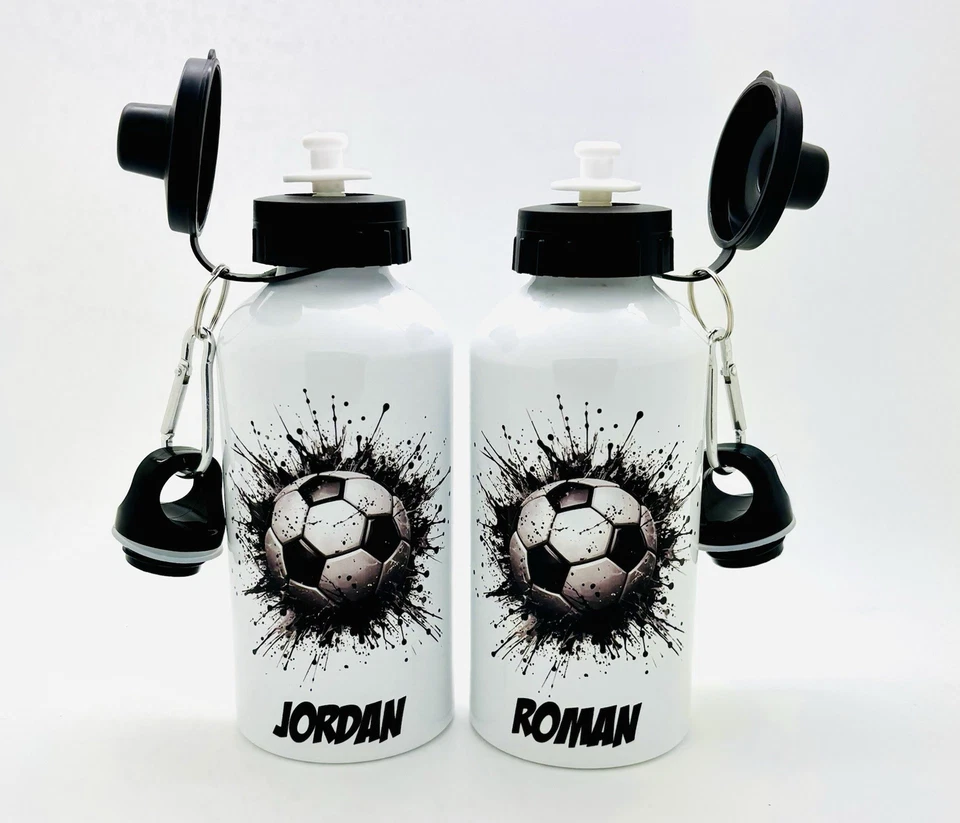 Football 500ml Water Bottle 2 Lids Personalised Aluminium Sports Kids School - Image 3 of 4