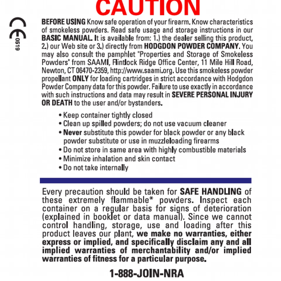 Polvo Hodgdon H1000 con características de combustión lenta, tamaño 8 lb Foto 3 de 3