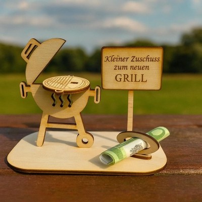 Geschenk Grill, Grillplatz, Grillrost, Geldgeschenk zum neuen Grill, Holz Deko