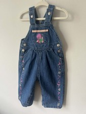 Barney The Dinosaur 12 Months Denim Overalls Embroidered Y2K Vintage