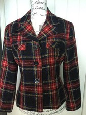 Vintage ladies Boucle Red, Black Tartan lined jacket size 12 waist length 