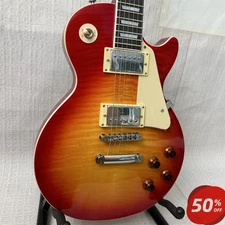 LP Cherry Red Burst Flame Maple Top Electric Guitar Chrome Parts USA Shipment