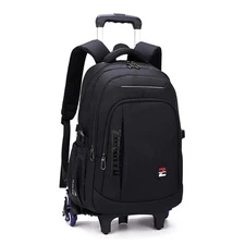Black Kids Boys Rolling Backpack Teens Carry-on Luggage with Wheels Trolly Bo...