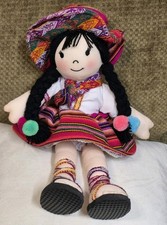Vintage Peruart 16" Peruvian Hand Made Cloth Rag Doll Colorful Tribal