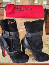 Christian Louboutin Guerriere 120 Black Suede Ankle Boots 37.5 EUC AUTH RARE