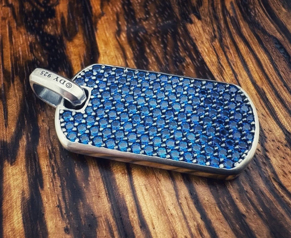 Colgante David Yurman Streamline 35 mm zafiro etiqueta de perro plata de ley solamente Foto 3 de 4