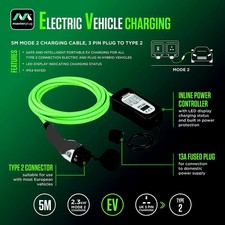 Masterplug Chargepoint Home 5M Mode 2 EV Charging Cable   3-Pin Plug To Type 2