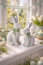 Steinhase 2Größen Hase Kaninchen Weiß Mint Ostern Osterdekoration