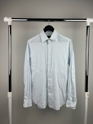 Corneliani Shirt Men's Size 15/40 White Blue Striped Dress Shirt Made In Italy