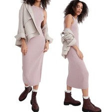 Madewell Midi Sweater Dress Sleeveless Ribbed Knit Fitted Pale Thistle Small