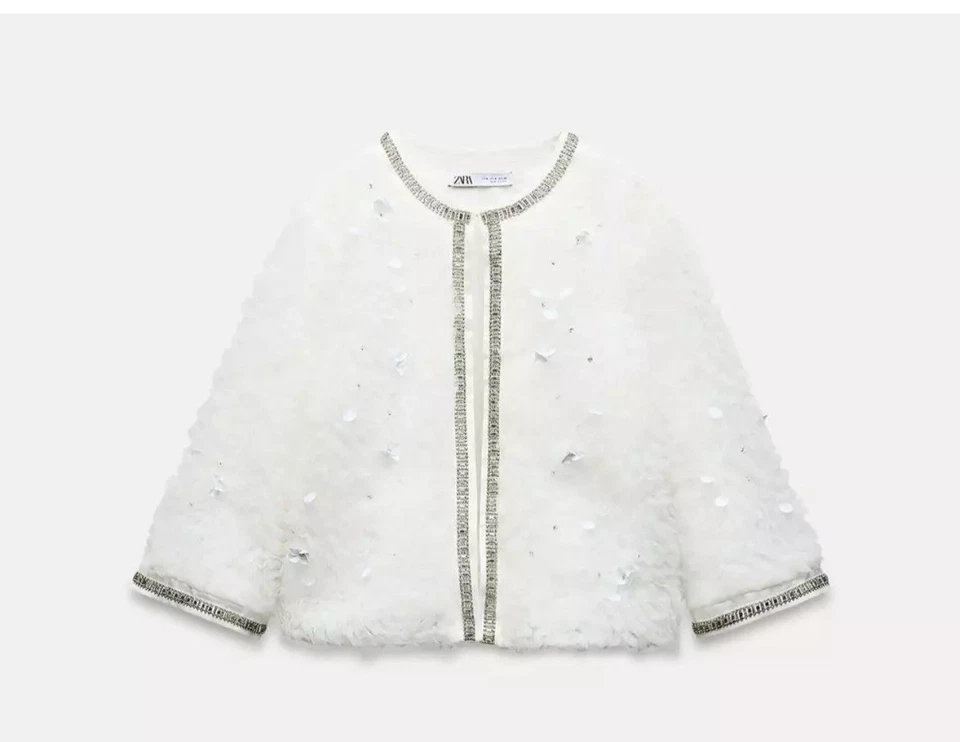 ZARA AW24 TEXTURED JACKET WITH RHINESTONE BEADING 3920/153 PREPPY SIZE L - Image 4 of 4