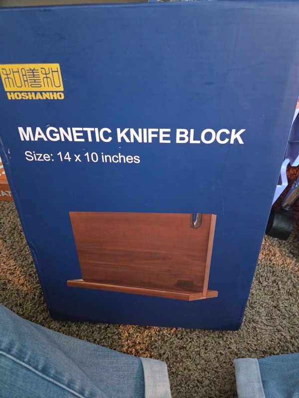 HOSHANHO Magnetic Knife Block 14x10 Acacia Wood Double Sided Stand Sharpener NEW