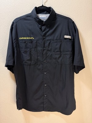 Columbia PFG Tamiami Oregon Ducks Shirt Mens Vented Fishing Black Size Medium