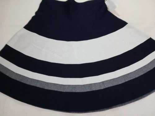 Vila Milano Large A-line Sweater Skirt Pull On Navy Blue White Nautical Stretch 