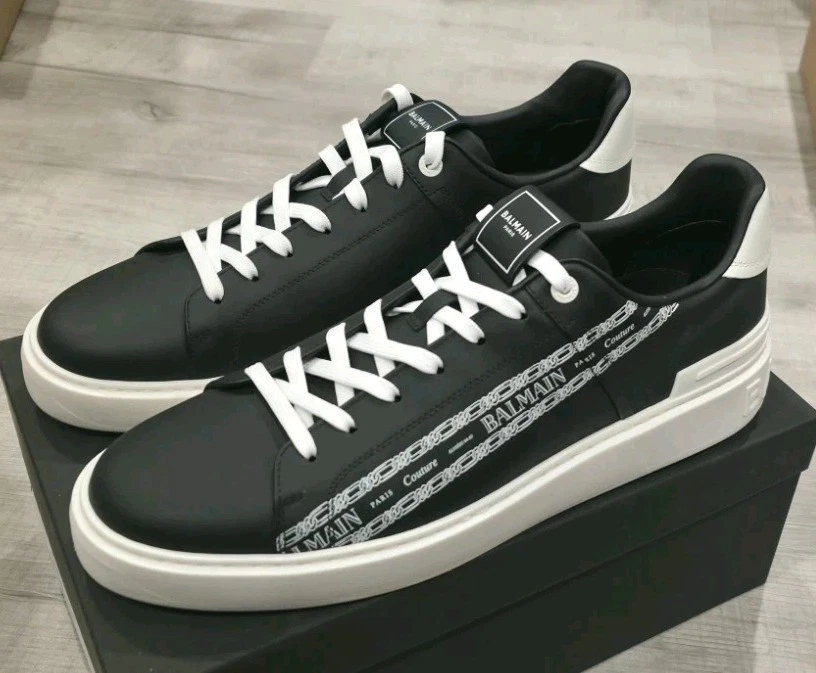Balmain — Balmain Men's B Court Chain Logo Sneakers, Size 13US (46EUR)