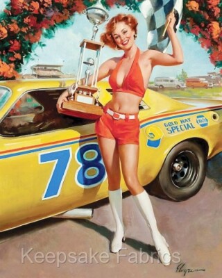 Pin Up Beauty Race Car Crazy Quilt Block Multi Szs  (C3