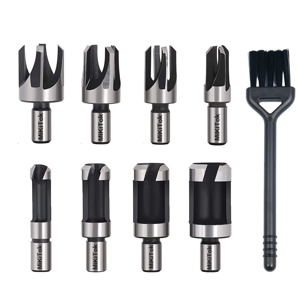 9Pcs Carbon Steel Wood Plug Cutter Drill Bit Counter bored Holes