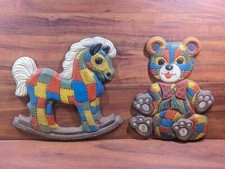 Vtg 1979 Foam Craft Nursery Teddy Bear Rocking Horse Wall Hangers Patchwork