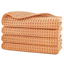 Microfiber Lint Free Washcloth Face Towel 13 x 13 in 4 Pack Orange Waffle Weave