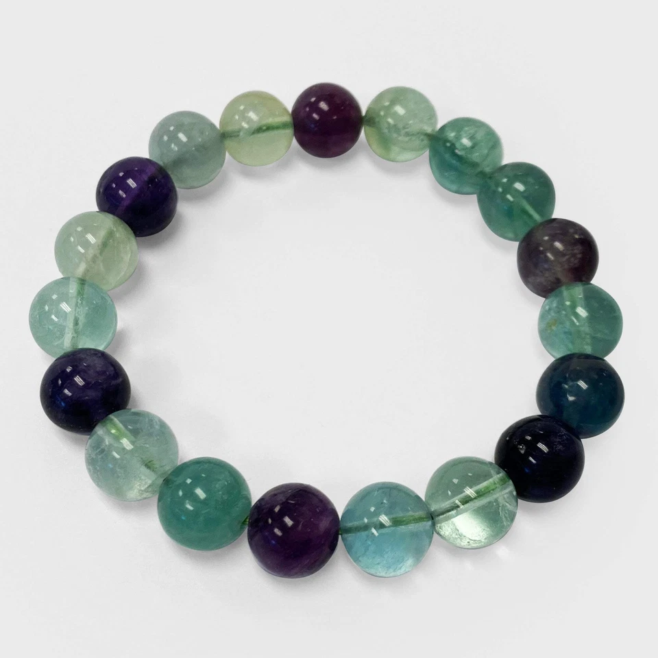 10mm Fluorite Gemstone Round Bead Unisex Handmade Stretch Bracelet - Image 4 of 4