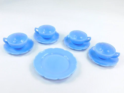 Jeanette Delphite Blue Cherry Blossom Child Junior Tea 9 Pc Tea Cups & Saucers