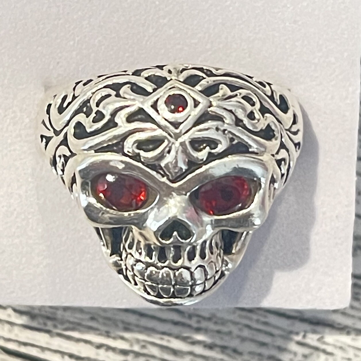 Sterling silver Solid .925 artisan skull ring wit… - image 4
