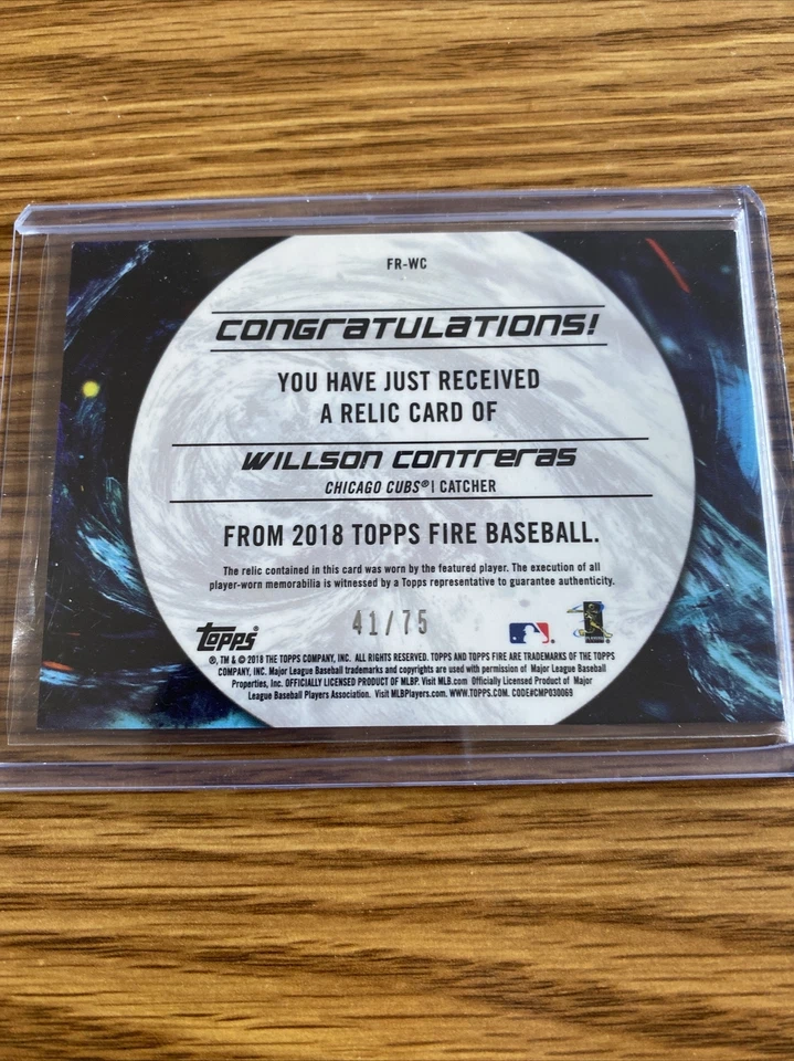 2018 Topps Fire Relics Green Willson Contreras Chicago Cubs #FR-WC 41/75 A17 - Image 2 of 2