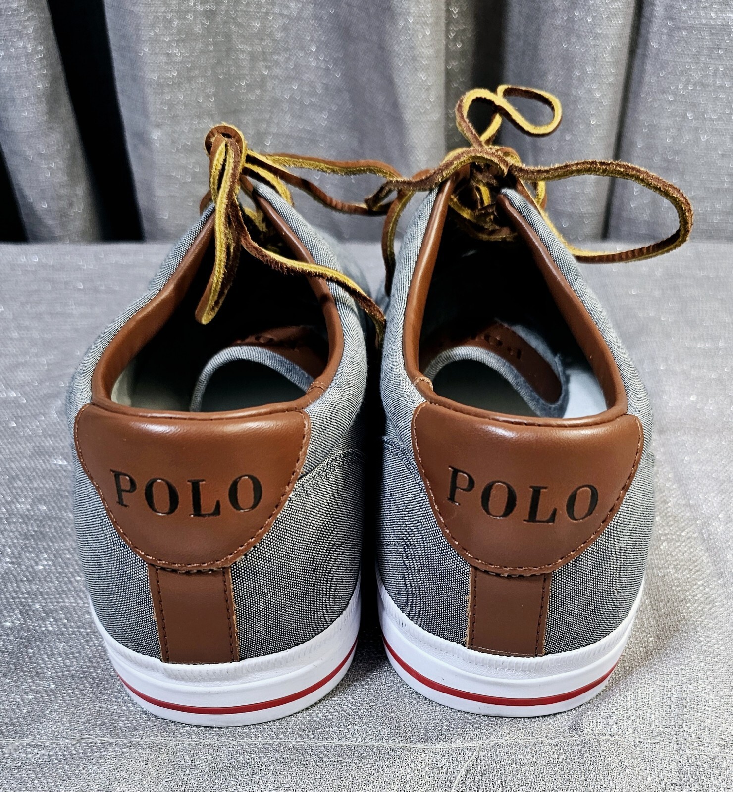 Scarpe da ginnastica Polo Ralph Lauren Vaughn da uomo taglia 16 D grigio chambray pelle pony