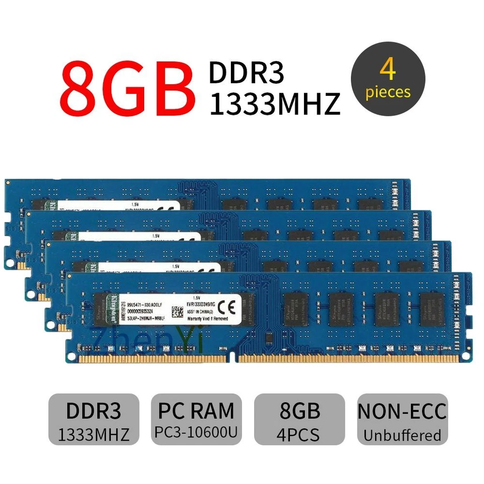 Kingston 32GB 16GB 8G PC3-10600U DDR3 1333 KVR1333D3N9/8G DIMM Memory RAM Lot UL - Image 2 of 4