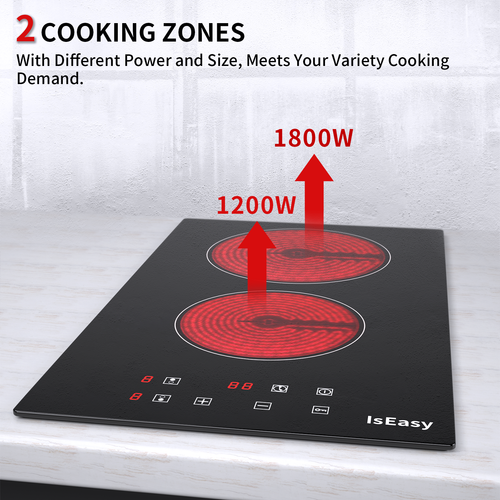 IsEasy Electric Ceramic Hob 2 Zone Built-in Glass Touch Control Child Lock Timer - Picture 6 of 8